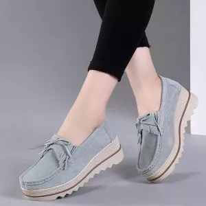 Sapatos Ortopédicos De Couro-acamurçado Para Mulheres Com Pés Largos - Estilo 2 Cinza
