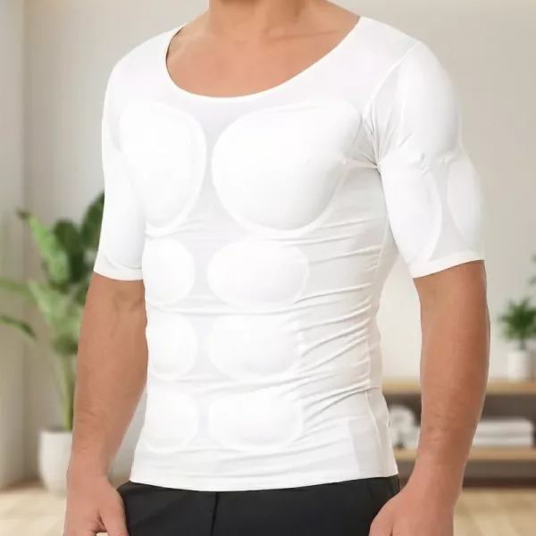 padded fake muscle shirt, mens fake abs shirt, fake abs undershirt